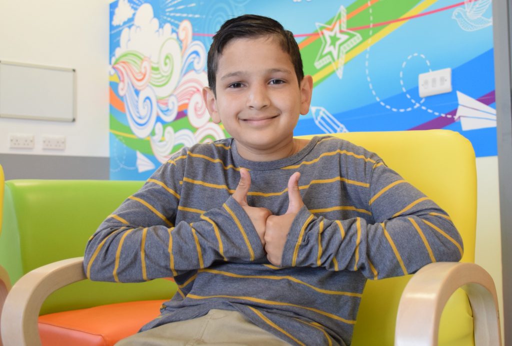 10 year old Alexander Mohammed on the Children's Cancer Unit at the Great North Children's Hospital
