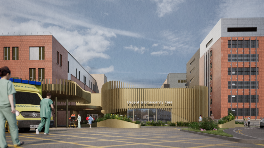Architect image - exterior of proposed new urgent treatment centre at Newcastle's Royal Victoria Infirmary