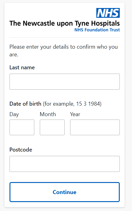 Screenshot of Newcastle Hospital's DrDoctor patient portal, for patients to use to access their radiology letters and appointments.