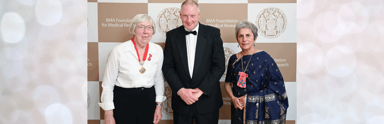 Professor Deehan is pictured with Dame Averil Mansfield (on the left) and Professor Parveen Kumar (right).