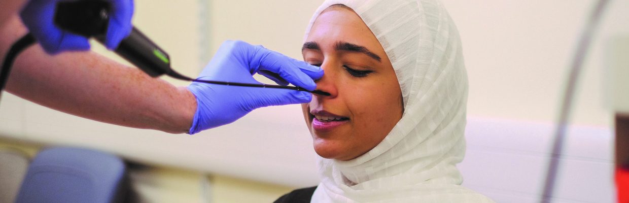 Female patient having nasal endoscope